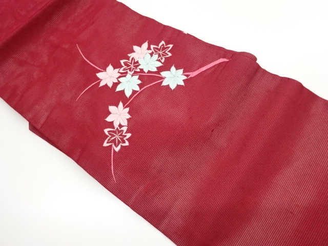 JAPANESE NAGOYA OBI FOR SUMMER / EMBROIDERY / MAPLE LEAVES